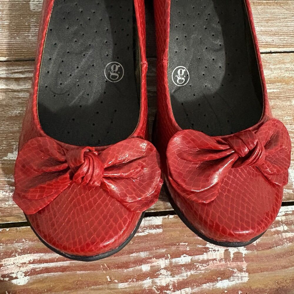 Red Bow Hush Puppies Snakeskin Flats Work Twee Retro Funky Classic Fun Women 8.5 - Picture 12 of 16